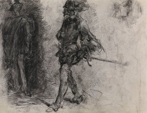 En spanjor som står i skuggan, en annan man och ett huvud i profil av James Ensor