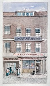 Utsikt över Duke of Cambridge Tavern, Shoe Lane, City of London, c1840. av James Findlay