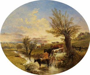 Landskap med bäck och boskap, 1888 av James Flewitt Mullock