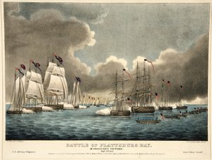 Slaget vid Plattsburg Bay: McDonoughs Victory, pub. 1840 (handfärgad gravyr)