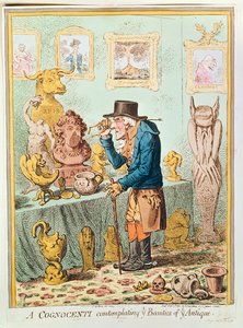 A Cognocenti Contemplating Ye Beauties of Ye Antique, publicerad av Hannah Humphrey, 1801 (handfärgad etsning)
