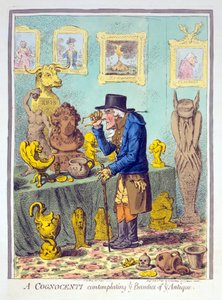 En Cognocenti som betraktar antikens skönheter, pub. Hannah Humphrey, 11 februari 1801 (handkolorerat gravyr)