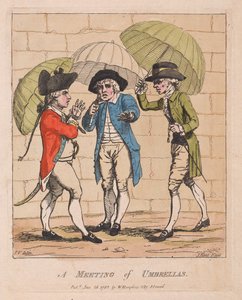 Ett paraplymöte, pub. 1782 (handfärgad gravyr) av James Gillray