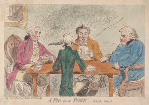 A Pig in a Poke, Whist, Whist, pub. 1788 (handfärgad gravyr)