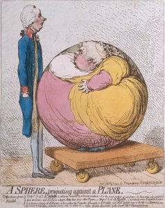 A Sphere Projecting Against a Plane, publicerad av Hannah Humphrey 1792 (handfärgad etsning)
