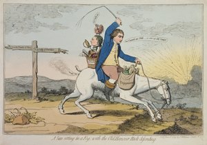 En solnedgång i dimman, med Old Hanover Hack som försvar, publicerad av J. Williams 1783 (handfärgad etsning)