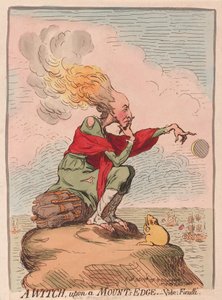En häxa på en monteringskant; vide; Fuzelli, pub. 1791 (handfärgad gravyr)
