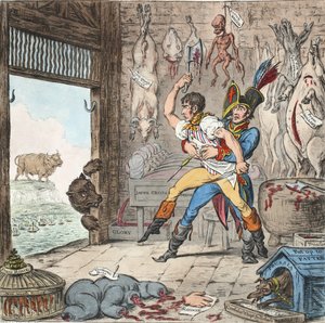 Boney och Talley, The Corsican Carcase-Butchers Accounting Day - No Quarter Day!, pb. 1803 (handfärgad gravyr)