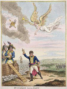 Buonaparte lämnar Egypten, publicerad av Hannah Humphrey 1800 (handfärgad etsning)