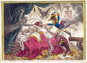 Comforts of a Bed of Roses: pub. Hannah Humphrey, 21 april 1806 (handfärgad gravyr)