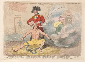 Cooling the Brain eller Little Major rakar rakapparaten, pub. 1789 (handfärgad gravyr)