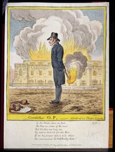 Rådgivare O.P., försvarare av våra teaterfriheter, visar bränningen av Covent Garden Theatre, pub. av Hannah Humphrey, 1809