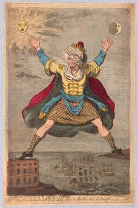 Dun-Shaw, One Foot in Leadenhall Street & the other in the Province of Bengal, pub. 1788 (handfärgad gravyr)