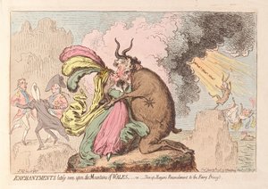 Förtrollningar nyligen sett på bergen i Wales eller Shon-ap Morgans försoning med Fairy Princess, pub. 1796 (handfärgad gravyr)