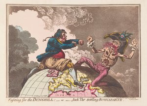 Slåss om Dunghill eller Jack Tar bosättning Buonaparte, pub. 1798 (handfärgad gravyr)