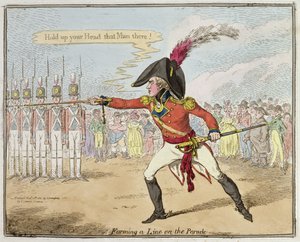 Forming a Line on the Parade, publicerad av Hannah Humphrey 1801 (handfärgad etsning)