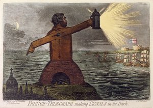 French-Telegraph Making Signals in the Dark, publicerad av Hannah Humphrey 1795 (etsning med akvatint)