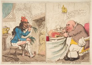 Fransk frihet - brittiskt slaveri, 21 december 1792. av James Gillray