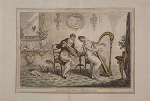 Harmony before Matrimony, utgiven av Hannah Humphrey, 1805 (handkolorerad etsning) av James Gillray