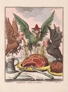 Harpyes som smutsar högtiden, pub. 1799 (handfärgad gravyr)