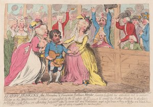 Harry Jenkins, den maskulina och feminina bälgmendern, pub. 1788 (handfärgad gravyr)
