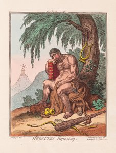 Hercules Reposing, pub. 1799 (handfärgad gravyr) av James Gillray
