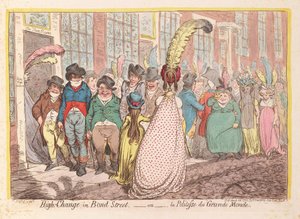 High Change i Bond Street, eller The Politeness of Great Worlds, pub. 1796 (handfärgad gravyr)
