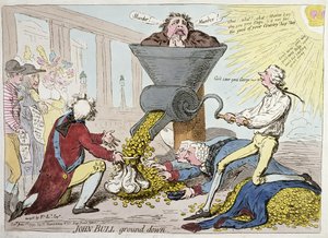 John Bull Ground Down, utgiven av Hannah Humphrey 1795 (handkolorerad etsning)