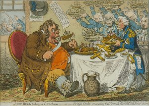John Bull Tar en lunch, 1798 (färgad etsning) av James Gillray