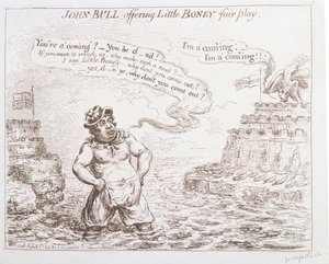 John Bull erbjuder Little Boney fair play, utgiven av Hannah Humphrey 1803