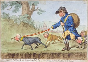 John Bull och his Dog Faithful, utgiven av Hannah Humphrey 1796 (handfärgad etsning)