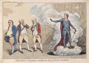 Malagrida & Conspirators, konsulterar Ghost of Oliver Cromwell, pub. 1782 (handfärgad gravyr)
