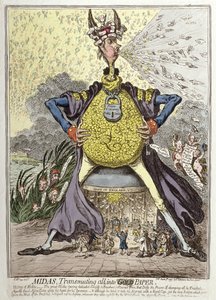 Midas Transmuting all into Gold Paper, utgiven av Hannah Humphrey 1797 (handfärgad etsning)