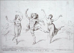 Modern Grace, or the Operatical Finale to the Ballet of Alonzo e caro, publicerad av Hannah Humphrey 1796 (penna och bläck på papper) av James Gillray