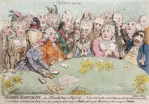 Modern Hospitality, or A Friendly Party in High Life, publicerad av Hannah Humphrey 1792 (handfärgad etsning)