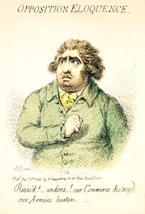 Opposition Eloquence, publicerad av Hannah Humphrey 1795 (handfärgad gravyr) (detalj av 191281) av James Gillray