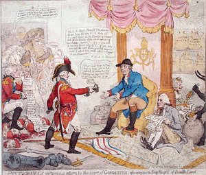 Pantagruels segerrika återkomst till hovet i Gargantua efter att ha utrotat Soup-Meagres of Bouaille Land, publicerad av Hannah Humphrey 1794 (handfärgad etsning) av James Gillray