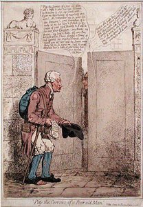 Pity the Sorrows of a Poor Old Man, utgiven av Hannah Humphrey 1796 (handkolorerad etsning) av James Gillray