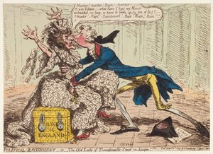 Politisk ravishment, eller den gamla damen på Threadneedle Street i fara!, 1797 av James Gillray