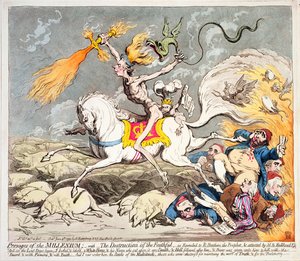 Presages of the Millennium, publicerad av Hannah Humphrey 1795 (färgetsning, gravyr och aquatint)