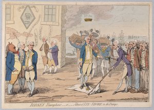 Rodney Triumphant eller Admiral LeeShore in the Dumps, pub 1782 (handfärgad gravyr)