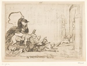 Tecknad film om Warren Hastings, 1788 The Westminster Hunt (titel på objekt) av James Gillray