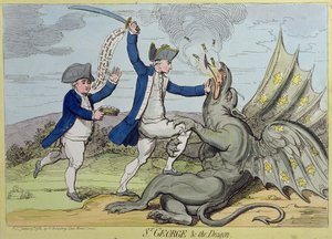 St. George and the Dragon, publicerad av Hannah Humphrey 1782 (handfärgad etsning)