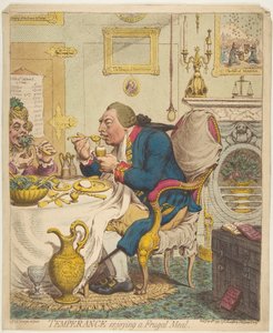 Måttlighet som njuter av en sparsam måltid, 28 juli 1792. av James Gillray