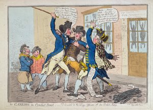 The Caneing in Conduit Street, publicerad av Hannah Humphrey 1796 (handfärgad etsning)