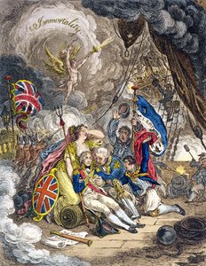 Amiral Lord Nelsons död i segerögonblicket! publicerad av Hannah Humphrey 1805 (handfärgad etsning)