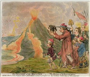 The Eruption of the Mountain, or The Horrors of the "Bocca del Inferno" utgiven av Hannah Humphrey 1794 (handkolorerad etsning)