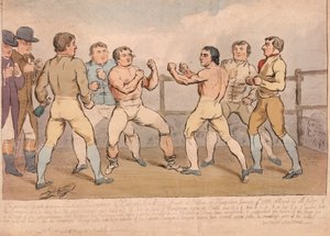 Den berömda striden mellan Richard Humphreys och Daniel Mendoza, 9 januari 1788, pub. 1788 (handfärgad gravyr)