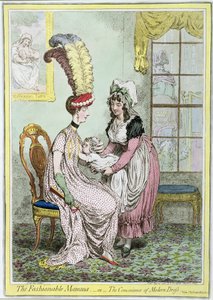 The Fashionable Mamma, or The Convenience of Modern Dress, publicerad 1796 (färgad gravyr) av James Gillray