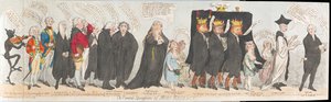 Miss Regencys begravningsprocession, pub. 1789 (handfärgad gravyr) av James Gillray
